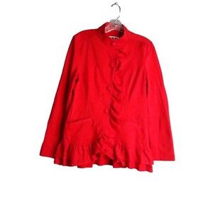 KUT from the Kloth Button Up Jacket Military Blazer Ruffles Womens Medium Red